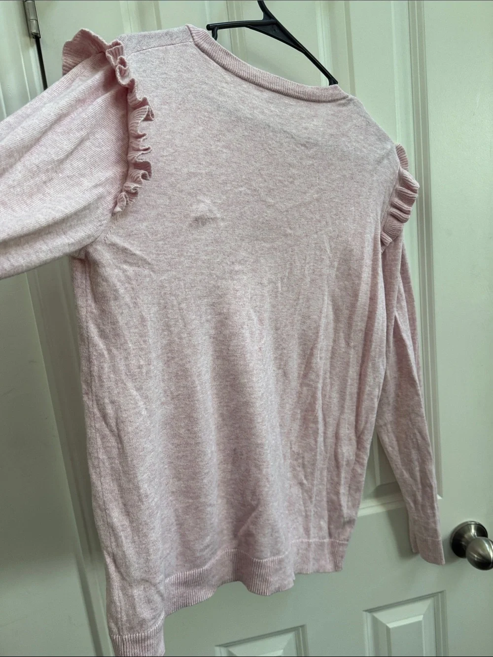 J. Crew Pale Pink Ruffle-Shoulder Sweater
